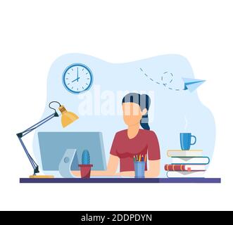 Donna al lavoro su computer portatile Illustrazione Vettoriale