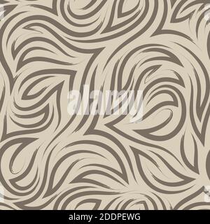 linee fluenti marroni e angoli vettoriali motivo senza giunture su beige Background.elegante texture scorrevole e strisce di pennellate Illustrazione Vettoriale