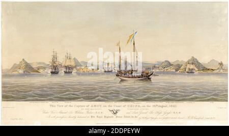 Prima guerra dell'Opium: Vista della cattura di Amoy sulla costa della Cina il 26 agosto 1841, stampa di Henry Papprill dopo il capitano RB Crawford, 1844 Foto Stock