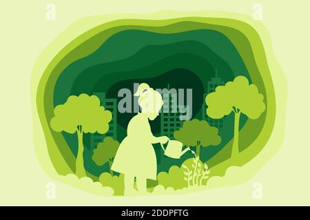 Concetto di ecologia nell'illustrazione vettoriale in stile cartaceo Illustrazione Vettoriale