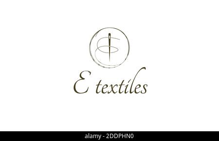 E Logo o icona ago con logo in tessuto e abbigliamento - simbolo o elemento di cucitura vettoriale per la progettazione Illustrazione Vettoriale