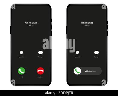 Layout della schermata delle chiamate, interfaccia della finestra delle chiamate in entrata astratta con pulsanti di blocco e rifiuto. Modelli di presentazione e infografica. Elemento per comunico Illustrazione Vettoriale