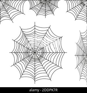 Raccolta web Spider isolata su tono bianco. Spider web per il design di Halloween. Web elemento ragno, spooky, spaventoso, horror per Halloween decorazione. dra manuale Illustrazione Vettoriale
