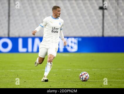 Marsiglia, Francia. 25 Nov 2020. Michael Cuisance di Marsiglia durante la UEFA Champions League, partita di calcio del Gruppo C tra Olympique de Marseille e FC Porto il 25 novembre 2020 allo stadio Orange Velodrome di Marsiglia, Francia - Foto Jean Catuffe / DPPI / LM Credit: Paola Benini/Alamy Live News Foto Stock