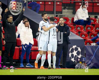 Olivier Giroud di Chelsea, Monte Mason di Chelsea, allenatore di Chelsea Frank Lampard durante la UEFA Champions League, Gruppo e Foot / LM Foto Stock