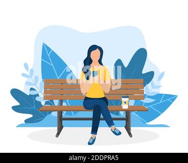 Donna con computer portatile seduto in natura Illustrazione Vettoriale