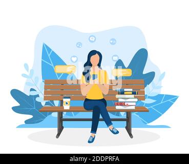 Donna con computer portatile seduto in natura Illustrazione Vettoriale