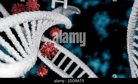 Anticorpi che attaccano il coronavirus covid 19 come concetto di dna nell'illustrazione 3d. Foto Stock
