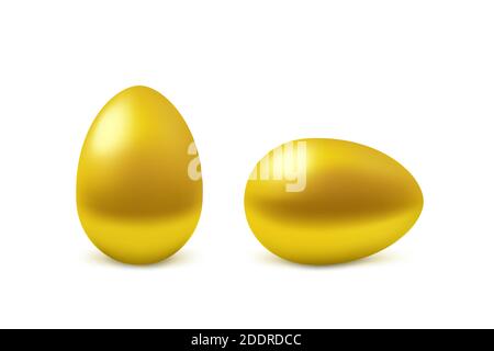 Due vettore reale uova d'oro. Uova di pasqua isolate su sfondo bianco. Decorazione per le vacanze Illustrazione Vettoriale
