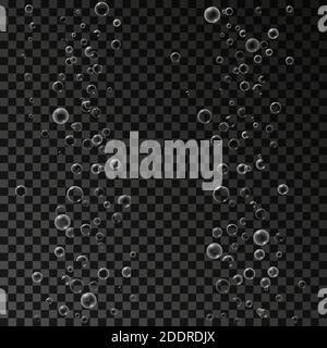 Bolle d'aria vettoriali isolate su sfondo trasparente scuro. Bolle bianche. Bolle di sapone realistiche e trasparenti Illustrazione Vettoriale