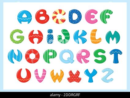 Alfabeto colorato per bambini. Modello per scheda, poster, stampa. Illustrazione Vettoriale