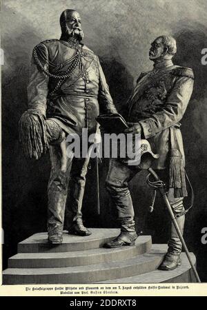 Kollossalgruppe Kaiser Wilhelm i und Verkauf von Bismarck in Ruhrort, von Gustav Eberlein, 1896. Foto Stock