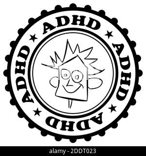 Timbro ADHD - conferma positiva e certificazione della diagnosi. Disturbi mentali - iperattività e disattenzione. Etichettatura del paziente Foto Stock