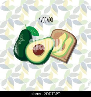 Toast all'avocado. Pane fresco tostato con fette di avocado maturo. Delizioso sandwich di avocado. Illustrazione vettoriale. Illustrazione Vettoriale