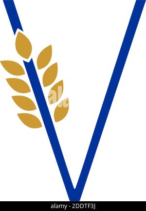 Lettera V combinata con l'illustrazione del logo con l'icona del grano Illustrazione Vettoriale
