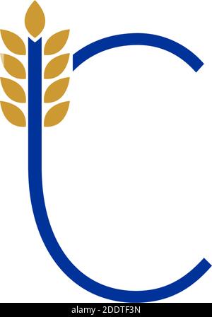 Lettera C combinata con l'illustrazione del logo con l'icona del grano Illustrazione Vettoriale