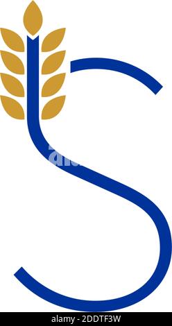 Lettera S combinata con l'illustrazione del logo con l'icona del grano Illustrazione Vettoriale