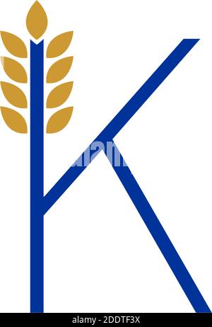 Lettera K combinata con l'illustrazione del logo con l'icona del grano Illustrazione Vettoriale