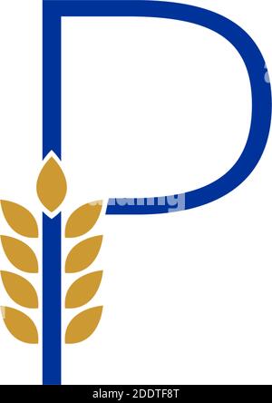 Lettera P combinata con l'illustrazione del logo con l'icona del grano Illustrazione Vettoriale