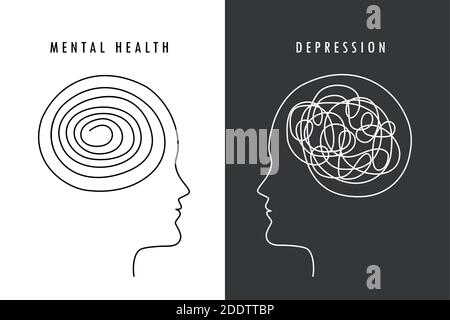 Concetto di salute mentale uomo cervello silhouette vettore illustrazione EPS10 Illustrazione Vettoriale