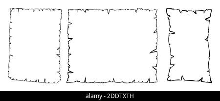 Raccolta vettoriale pergamena, insieme di vecchi fogli di carta con contorno isolato su sfondo bianco. Immagine delle forme di pagina grunge vuote. Da Illustrazione Vettoriale