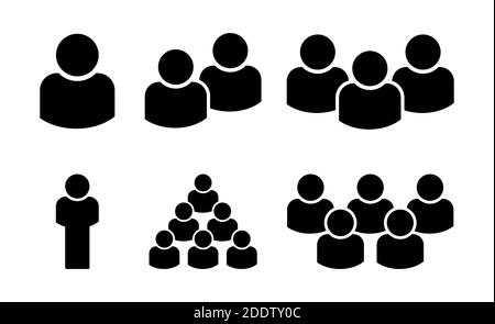 Gruppo icona vettore impostato. Collezione di illustrazioni sulla silhouette del lavoro di squadra isolate su sfondo bianco. Gli uomini d'affari si plasmano. Avatar nero persona. Umano w Illustrazione Vettoriale