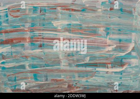 Sfondo astratto. Tratti di vernice turchese, marrone e bianco sulla carta. Foto Stock
