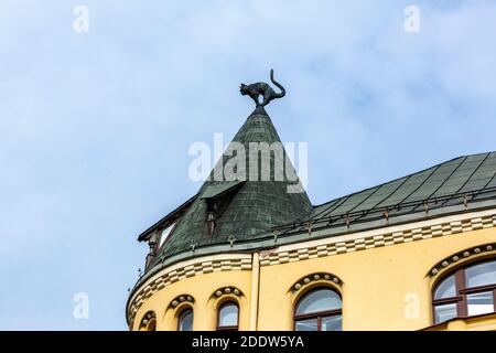 Cat House, a 10 Meistaru iela, in stile medievale con alcuni elementi di Art Nouveau, dall'architetto Friedrich Scheffel, riga, Lettonia Foto Stock