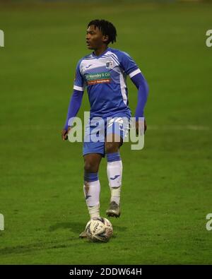 BARROW A FURNESS, INGHILTERRA. 26 NOVEMBRE THKgosi Ntlhe di Barrow durante la partita della fa Cup tra Barrow e AFC Wimbledon alla Holker Street, Barrow-in-Furness giovedì 26 novembre 2020. (Credit: Mark Fletcher | MI News) Credit: MI News & Sport /Alamy Live News Foto Stock