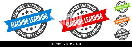 timbro di apprendimento automatico. adesivo nastro rotondo apprendimento automatico. etichetta Illustrazione Vettoriale