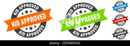 timbro approvato da bambino. adesivo a nastro rotondo approvato da bambino. etichetta Illustrazione Vettoriale