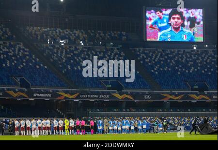 Napoli, Campania, Italia. 26 Nov 2020. Durante la partita di calcio della Champions League SSC Napoli vs FC Rijeka il 26 novembre 2020 allo stadio San Paolo di Napoli.in foto: Maradona Credit: Fabio Sasso/ZUMA Wire/Alamy Live News Foto Stock