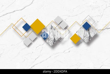 illustrazione 3d, sfondo in marmo bianco, rombi multicolore Foto Stock