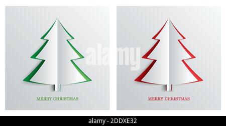 Albero di Natale in stile arte della carta di colore verde e rosso. Illustrazione Vettoriale