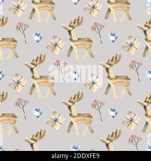 Buon Natale e felice anno nuovo 2017. Stagione natalizia motivo senza cuciture disegnato a mano. Illustrazione.stile scandinavo. Decorazioni. Foto Stock