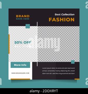 Modello di social media post promozione e modello di banner Web dal design nero elegante e moderno. Promozione modificabile design brand moda Illustrazione Vettoriale