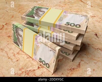 Stack di denaro ucraino hryvnia su sfondo di marmo Foto Stock