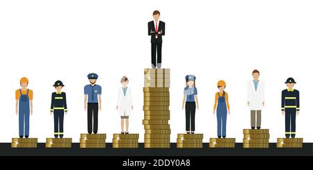 Il divario fra ricchi e poveri lavoro concetto di finanza con monete illustrazione vettoriale EPS10 Illustrazione Vettoriale