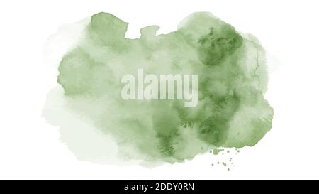 Astratto verde brillante di macchia acquerello spruzzato dipinto a mano su sfondo bianco. Artistico utilizzato come elemento nel design decorativo di in Illustrazione Vettoriale