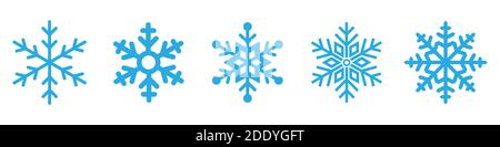Insieme di icone blu fiocco di neve isolate su sfondo bianco. Illustrazione Vettoriale