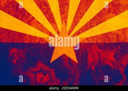 Rappresentazione artistica della bandiera di stato dell'Arizona con effetti di texture grunge. Foto Stock