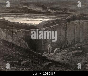 Ingresso Dante Divina Commedia - Inferno - Dante e Virgilio All'inferno - illustrazione di Gustave Dorè Foto Stock