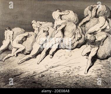 Dante Divina Commedia - Inferno - quinto cerchio - l'avido, prodigo - canto VII - illustrazione di Gustave Dorè Foto Stock