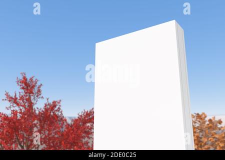 Mockup White Blank Pubblicità modello poster per affissioni Visualizza su uno sfondo blu. Rendering 3d Foto Stock