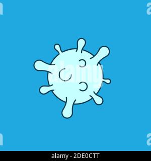 Icona del colore del coronavirus. Semplice simbolo COVID-19 per infografiche. Immagine virus singola. Simbolo del coronavirus. SARS-COV-2. Sfondo blu. Immagine del virus Illustrazione Vettoriale