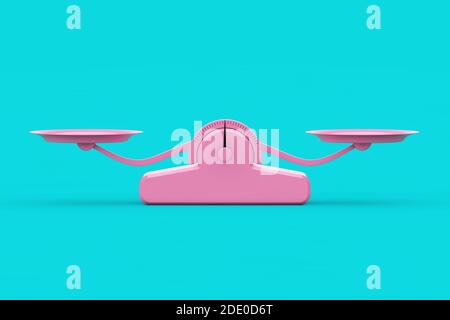 Scala di bilanciamento rosa semplice in stile Duotone su sfondo blu. Rendering 3d Foto Stock