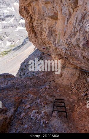 Detriti di roccia (Talus) in estate, Punta Nera e Croda rotta, Dolomiti, Alpi, Italia Foto Stock