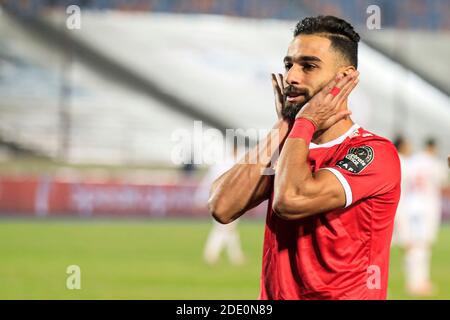 Cairo, Egitto. 27 Nov 2020. L'AMR El Solia di al Ahly festeggia il suo primo gol durante la partita di calcio della African Champions League Final tra Zamalek e al Ahly allo stadio internazionale del Cairo. Credit: Sameh Abo Hassan/dpa/Alamy Live News Foto Stock