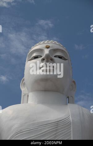 Una vista ad angolo basso della Statua del Buddha di Bahirawakanda Vihara In Kandy Sri Lanka Foto Stock