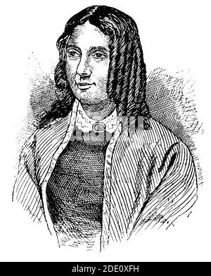 Ritratto di Harriet Elisabeth Beecher Stowe - un abolizionista e autore americano. Illustrazione del 19 ° secolo. Sfondo bianco. Foto Stock